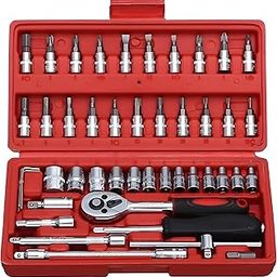 A. SHARIF™ 1/4 Drive Socket & Bit Set Tool Kit, Screwdriver Socket Set Multi-Purpose Combination Tool Case Precision Set (46 Piece)-55