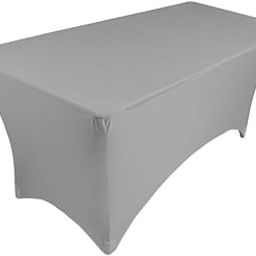 bnf® Fitted Polyester Tablecloth Rectangular Stretch Table Cover Silver | Massage-picture-3