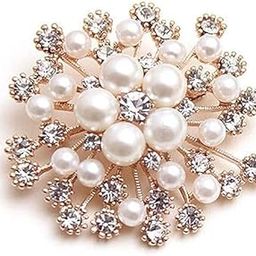 Glittering Imitation Pearl Crystal Snowflake Flower Design Brooch Pin Badge Fashionable Charming Dress Scarves Shawl Clip Clothes Bags Decoration Jewelry Gift for Women-image-9