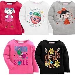 Girl's Cotton Printed Full Hand T-Shirt | Full Sleeves T Shirt for Baby Girl| Baby Girl Upper Wear| Girl Cuddle T Shirts | Kids Girl Casual Wear Pack of 5 (2-3 Years) Multicolour-image-35