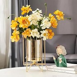 MAXXINN Metal Geometric Designer Gold Pillar Flower Vase with Removable Glass Modern Design for Pot, Gift, Home Decor, Bedroom, Office Corner, Christmas Décor Item (Gold)-image-77