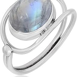 925 Sterling Silver Rainbow Moonstone Handmade Ring for Unisex-adult & Child-image-78