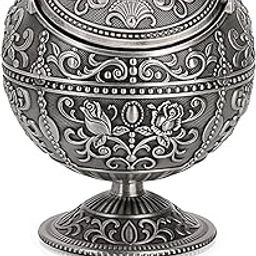 Everhype Stylish Vintage Windproof Zinc Alloy Ash Tray with Lid Tabletop Portable Cigarette Ashtray for Outdoor Indoor Bar Metal Push Down for Men Women (Silver)…-10
