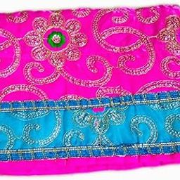 Decorative Silk Sai Baba Shawl, Goddess Vastra, Mata Chunri, Altar Cloth, 47 x 19 Inches, Pink and Blue Embroidered Pattern,-image-58