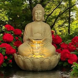 Kamal Buddha Water Fountain Big Size|3 Feet Kamal Buddha Fountain with LED Lighting for Outdoor|Water Fountain for Home & Garden (Beige, 3 Feet)-image-26
