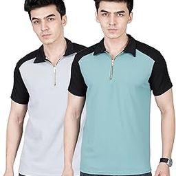 Men’s Premium Pure Polyester Zipper Polo Neck T-Shirt | Lightweight & Comfortable Half Sleeves T-Shirt | Polyester Blend | Regular & Comfort Fit (Pack of 2)-image-87