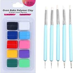 53 Arts 5 Pieces Double Ended Dotting Tool Set with 10 Colors Polymer Clay | Oven-Bake Clay Kit for DIY Crafts, Sculpting, Jewelry Making, Modeling | Bright Color Combo, Easy to Mold-image-92