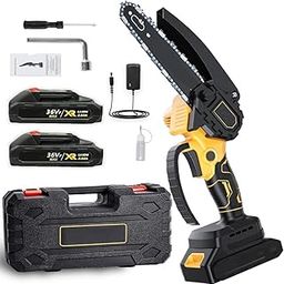 YAGVIZ Mini Chainsaw Cordless 6 Inch Cutting Area Wide Heavy Duty Battery Powered Hand Saw gardens farms pastures Wood Working Tool Like Logging Cutting Pruning with Multicolor-22