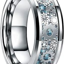 Rings for Men Stainless Steel Band Ring Blue Silver Steampunk Gear Wheel Design Finger Ring for Men and Boys-image-89