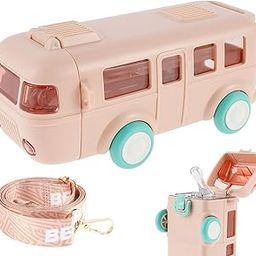 VISBY INDIA Bus Water Bottle For Kids With Strap, Sipper & Straw | Leakproof, Bpa Free With Lock, 500 Ml | Water Bottle For School Kids | Cute Bus Shaped Plastic Bottle For Girls & Boys (PINK NEW)-image-11