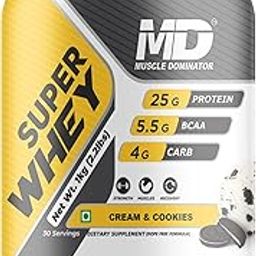 MD MUSCLE DOMINATOR Super Whey Protein Powder for Muscle Gain | Cream & Cookies | 25g Protein with BCAA & Digestive Enzymes | Low Fat, Gluten-Free Supplement | 1 KG Pack-image-53