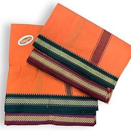 4.5 Dhoti and 2.25 Mtr, 10 X 6 Pure Cotton Colour Dhoti Towel (Angwastra) Set-image-21