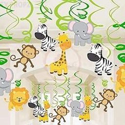 party propz safari animal jungle ceiling hanging swirl decorations boy and girl baby shower cutout festive party supplies decorations event party (12 pcs)- Multi color-13