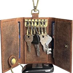 Leather Key Case - Leather Key Holder Wallet Pouch - Keychain Pouch Gifts for Men and Women (Dark Brown)-36