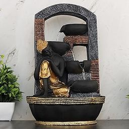 Global Grabbers Polyresin Table Top Indoor Outdoor Water Fall Fountain with LED Lights Home Decor Decoration Gift Gifting Items-GOL_GRY-BG27-(000)-image-78