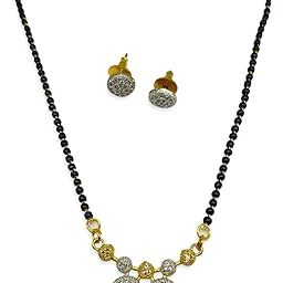 Long Mangalsutra Designs set with diamond earrings Gold Plated Necklace maharashtrian style vati Pendant diamond mangalsutra gold black bead chain Gold Mangalsutra Latest Designs For Women (25 Inches)-13