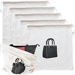 VARU 5 Pack Cotton Dust Cover for Handbag, Shoes & Purse | Organiser for Wardrobe | Drawstring Travel Storage Pouch | Women Handbag Covers | Purse Dust Bag (18 * 18 inch, Beige)-image-32