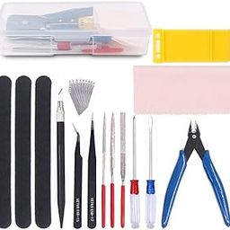 Serplex® Assembly Model Tool Kit Assembling Model Tools Repair Kit with Tool Box Polishing Tools Screwdivers, Utility Gundam Tool Kit for Car Models, Aircraft, Basic Model Building, Set of 15Pcs-0