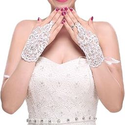 Wedding Bride Lace Gloves Fingerless Bridal Gloves Red Rhinestone Glove Short Party Prom Glove Accessories for Women and Brides-image-4
