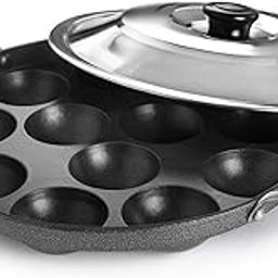 CELLO Non-Stick 12 Cavity Appam Patra Pan with Stainless Steel Lid | 2 Side Handle | Appam Maker | Appam Patra | Appam pan | Litti Maker | Appe Stand | Dishwasher Safe-19