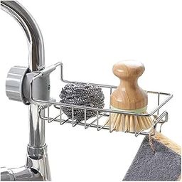 Deck Mount Faucet Storage Racks Adjustable Sink Rag Sponge Draining Rack Kitchen Bathroom Soap Storage Holders Hanging Shelves, Stainless Steel Sink Candy Organizer For Soap (1Pc's)-16