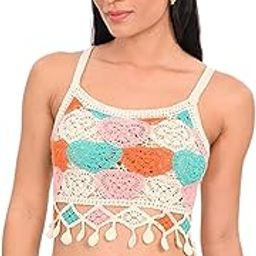 Women Ethnic Embroidery Beach Summer Sleeveless Crochet | Knit Crop Cami Regular Fit Tank Top Spaghett (in, Alpha, Free Size, Design 2)-image-77