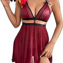 Stylish Plunge V-Neck Babydoll Dress, Fuchsia Pink, Adjustable Straps, Flared Skirt (Maroon, Small)-image-51
