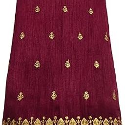 Raw Silk Maroon Blouse Material with Gold Embroidery Work, 1 Metre Unstiched Fabric-image-73