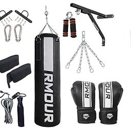 IWIN RMOUR Heavy PU Punching Bag Boxing MMA Sparring Punching Training with Hanging Chain and Heavy Duty Wall Mounted Stand, Gloves, Hand Wraps & Accessories (3 Feet, Unfilled - Black White)-image-69