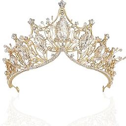 Baroque Queen Crown, Rhinestone Wedding Tiaras and Crown for Bride Handmade Crystal Headband Tiara for Women and Girls – Wedding Halloween Faire Costume Birthday Music Festival Hair Accessories (Gold)-22
