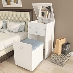 Studio Kook Engineered Wood Beleza Dressing Table, Dresser Unit With Mirror, Seating And Storage, Matte Finish (Moonshine White)-72