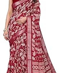Women's Floral Printed Linen Silver Jari Saree With Unstitched Blouse Piece BZ_6103 Linen Belpatti Maroon-image-4