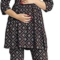 Cotton Printed Feeding Maternity Night Suits Set (Brown)-11