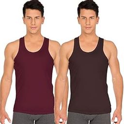 Men's Cotton Vest Sleeveless Combo Pack (Pack of 2) Maroon, Brown-image-98