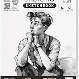 Anupam Sketch-O Sketchbook A3 | 50 Sheets 100 Pages | 140GSM | Durable Acid Free Drawing Paper | Top Spiral-Bound Sketchpad for Artists & Professionals for Marker Colored Pencil Charcoal Pastels-18