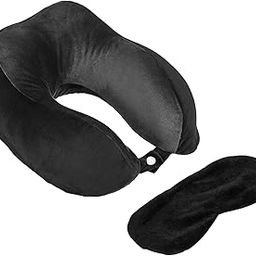 amazon basics Memory Foam Premium Travel Neck Pillow + Sleeping Eye Mask + Noise Isolating Ear Plugs Combo with a Portable Bag| Comfortable | Soft Velvet Fabric-2