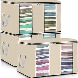 Underbed Storage Bag with Handles | Clothes Storage Bag with Clear Window | Blanket, Quilt, Comforter Organizer | Zipper Closure Check-Design Fabric Cover-image-98
