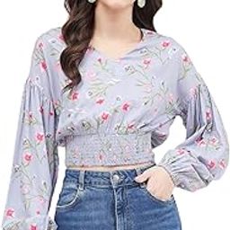 Casual Women's Floral Polyester V Neck Top Lavender-image-3