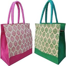 Women's Jute lunch Bags | Tote Bags | Tiffin Bags for Office Use(Combo of 2,Multicolor,KGN16)-image-23