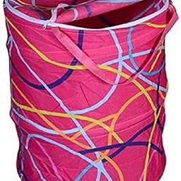 S R EXCLUSIVE Foldable and Collapsible Pop-Up Round Laundry Bag Basket with Zippered Lid(14x14x23-inches,(MD) Random Colour) (Assorted Colours)-1