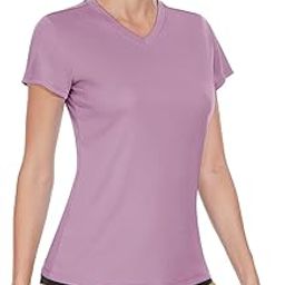 Women's Rash Guard Short Sleeve V Neck UPF 50+ Sun Protection Clothing Quick Dry UV SPF Swim Shirts, Gray Purple, Small-image-91