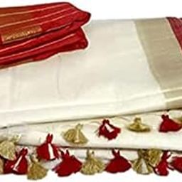 Linen Blend Handloom Bhagalpuri Cotton Saree with Contrast Blouse Piece-picture-19