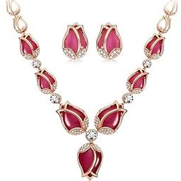 Latest Stylish Rose Gold Tulip Design Earrings Necklace Jewellery Set For Women (10103s)-image-36