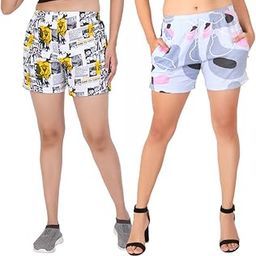 Women's Casual Cotton Shorts, Night Wear Shorts, Summer Shorts, Boxer Shorts, Soft & Comfy, lightweighted & Stylish Printed Shorts with Adjustable Waistband and Pockets - Pack of 2-image-4