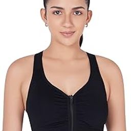 Women's Nylon Ealstane Seamless Padded Full Coverage Cross Back Front Zip Sports Bra for Gym/Yoga/Workout-image-18