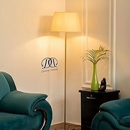 Floor Lamp LED, Incandescent Standing Modern Antique Brass Finish 5Ft Height with 16 Inches Off White Lampshade for Living Room Corner, Home, Hotel, Office Pack of 1 - Led Bulb Included-6
