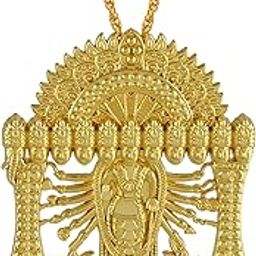 Brass 24KT 1 Micron Gold plated Maha Vishnu Vishwa Roop Darshanam Narayan Raksha kawach Hindu God temple jewellery necklace Spiritual for Men women (PCKL1132)-image-19