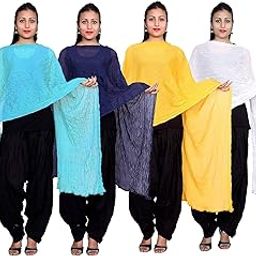 Multipurpose dupatta womens Pack of 4 Wedding Shawl Wrap Scarves Fringes Stole-picture-0