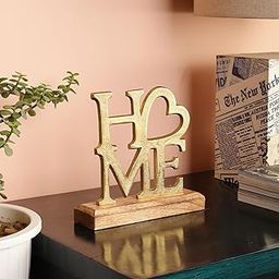 PURESTORY Metal Word Sign with Wooden Base | Decorative Items For Home Living Room | Gift Items For Home Decoration | Decoration For Library | Tabletop For Gallery & Office - Gold-image-1