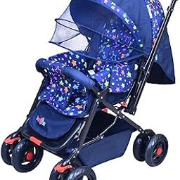 Kreevee Baby Stroller for 0-3 Years Foldable Pram with Reversible Handle, Safety Harness, 360° Swivel Wheel, Adjustable Seat, Mosquito Net & Parent Bag (Electric Star Blue)-13